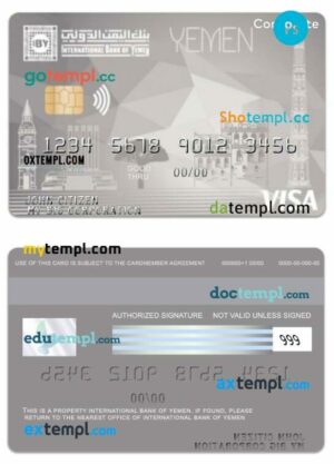 Yemen International Bank of Yemen visa corporate card template in PSD format