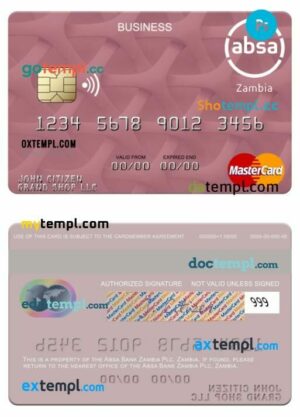 Zambia Absa Bank Zambia Plc business mastercard template in PSD format