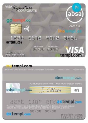 Zambia Absa Bank Zambia Plc visa signature corporate card template in PSD format
