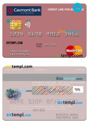 Zambia Cavmont Bank credit line for business mastercard template in PSD format