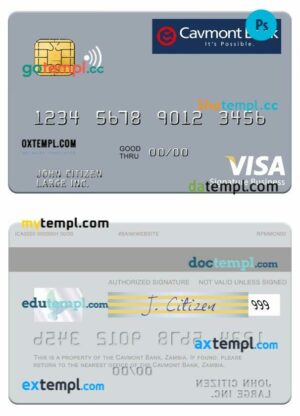 Zambia Cavmont Bank visa signature business card template in PSD format