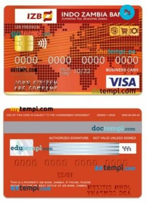 Zambia IZB Bank visa business cash card template in PSD format
