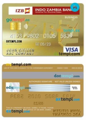Zambia IZB Bank visa business gold card template in PSD format