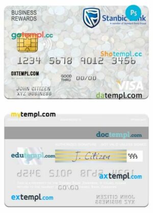 Zimbabwe Stanbic Bank visa business rewards signature card template in PSD format