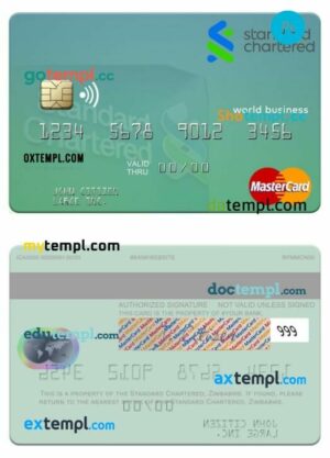 Zimbabwe Standard Chartered world business mastercard template in PSD format