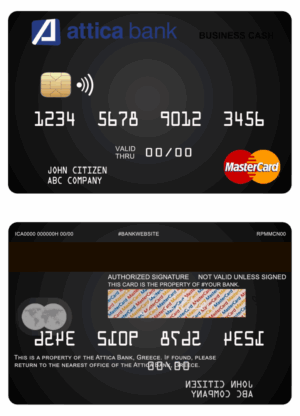Greece Attica Bank business cash mastercard template in PSD format