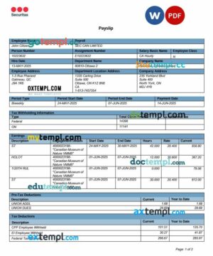 Canada Online Payslip template in Word and PDF formats