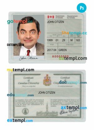Canada certificate of citizenship template in PSD format