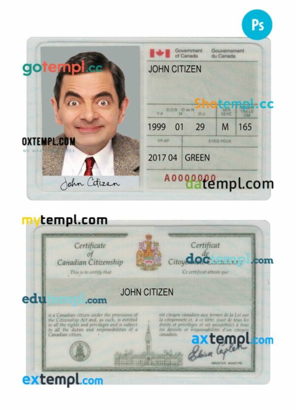 Canada certificate of citizenship template in PSD format
