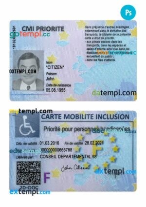 France carte mobilite inclusion (CMI) template in PSD format