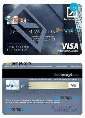 Germany Deutsche bank visa business classic card template in PSD format