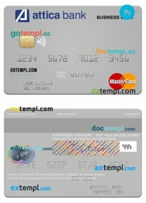 Greece Attica Bank business cash mastercard template in PSD format