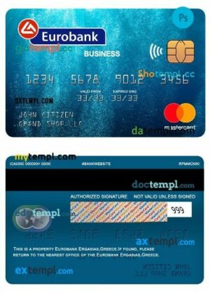 Greece Eurobank ergasias business mastercard template in PSD format
