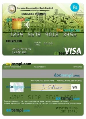 Grenada Co-operative Bank limited business premier visa classic card template in PSD format