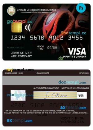 Grenada Co-operative Bank limited business visa infinite credit card template in PSD format