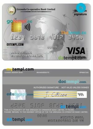 Grenada Co-operative Bank limited visa signature business credit card template in PSD format