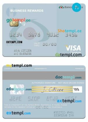 Guatemala Azteca Bank business rewards visa signature card template in PSD format