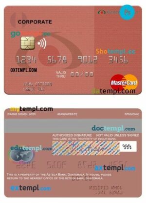 Guatemala Azteca Bank corporate mastercard template in PSD format