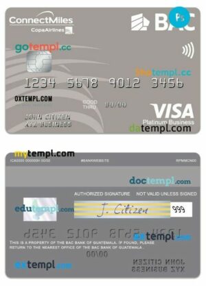 Guatemala BAC Bank visa business platinum card template in PSD format