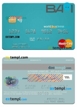 Guatemala Banco Agromercantil world business mastercard template in PSD format