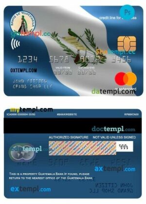 Guatemala Banco de Guatemala business credit mastercard template in PSD format