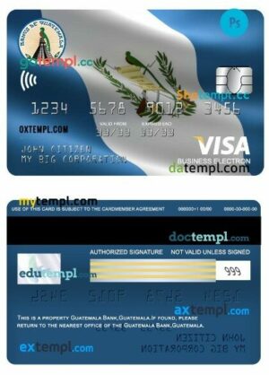 Guatemala Banco de Guatemala visa business electron card template in PSD format