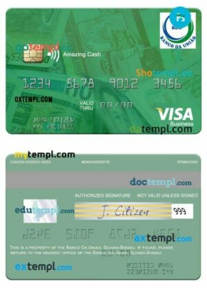 Guine Bissau Banco Da Uniao cash visa business card template in PSD format