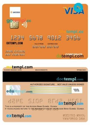 Guinea Access Bank Guinée visa corporate card template in PSD format