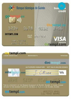 Guinea Banque Islmaique de Guinée business credit visa signature card template in PSD format