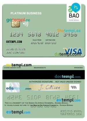 Guinea Bissau Banco Da Africa Ocidental business visa platinum card template in PSD format