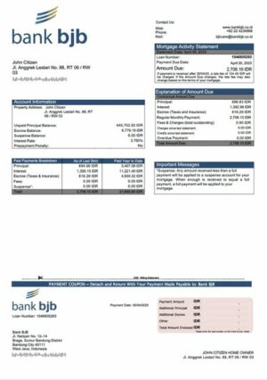 Indonesia Bank BJB mortgage statement Word and PDF template