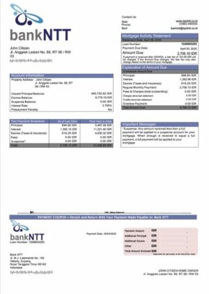Indonesia Bank NTT mortgage statement Word and PDF template
