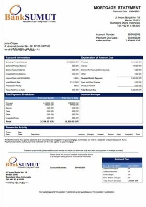 Indonesia Bank Sumut mortgage statement Word and PDF template