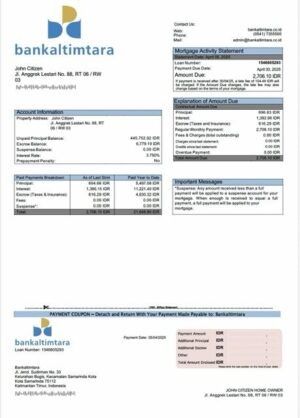 Indonesia Bankaltimtara mortgage statement Word and PDF template
