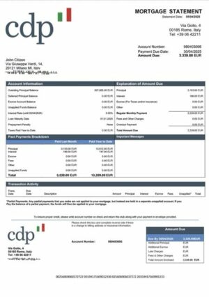 Italy Cassa Depositi e Prestiti mortgage statement Word and PDF template