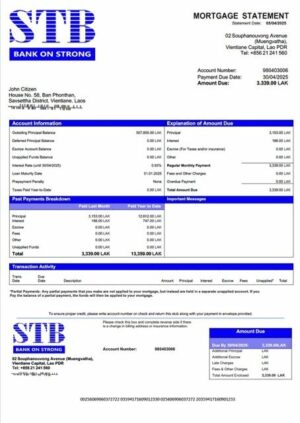Laos ST Bank mortgage statement Word and PDF template