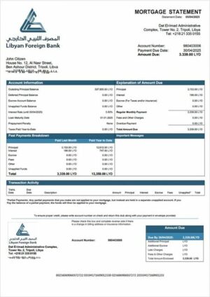 Libyan Foreign Bank mortgage statement Word and PDF template