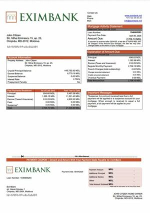 Moldova EximBank mortgage statement Word and PDF template