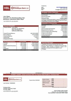 Nepal Himalayan Bank mortgage statement Word and PDF template