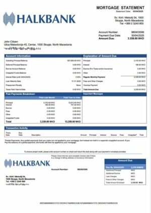 North Macedonia Halkbank mortgage statement Word and PDF template