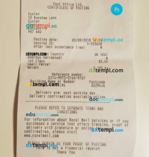 Post office ltd payment check PSD template