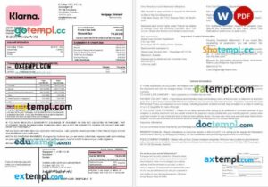 Sweden Klarna Bank mortgage statement in Word and PDF formats