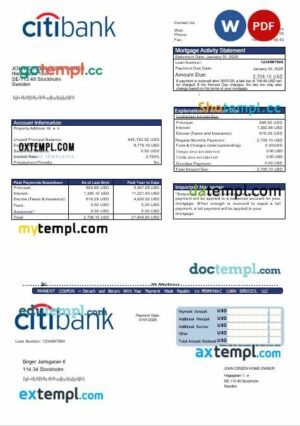 Swedish Citibank mortgage statement in Word and PDF formats