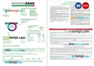 Swiss Migrosbank bank mortgage loan statement in Word and PDF formats, 4 pages