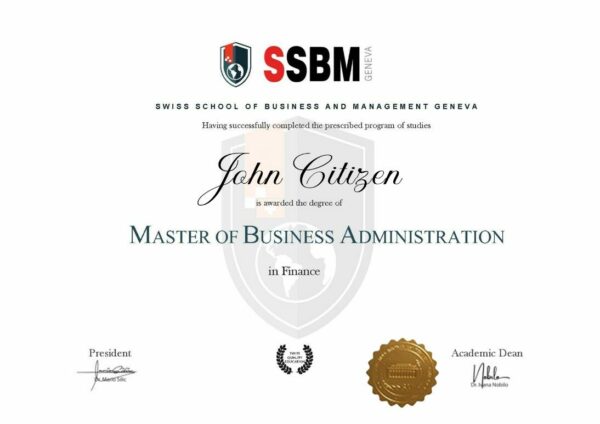 Switzerland SSBM Geneva university master degree diploma template in PSD format