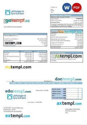Syrian Gulf Bank mortgage statement in Word and PDF formats
