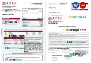 Taiwan Bank of Taiwan bank mortgage statement in Word and PDF formats