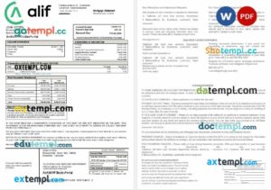 Tajikistan Alif Bank mortgage statement in Word and PDF formats