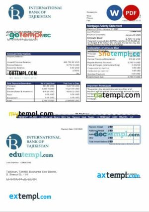 Tajikistan ITB bank mortgage statement in Word and PDF formats