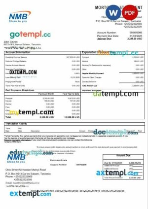 Tanzania NMB Bank mortgage statement in Word and PDF formats